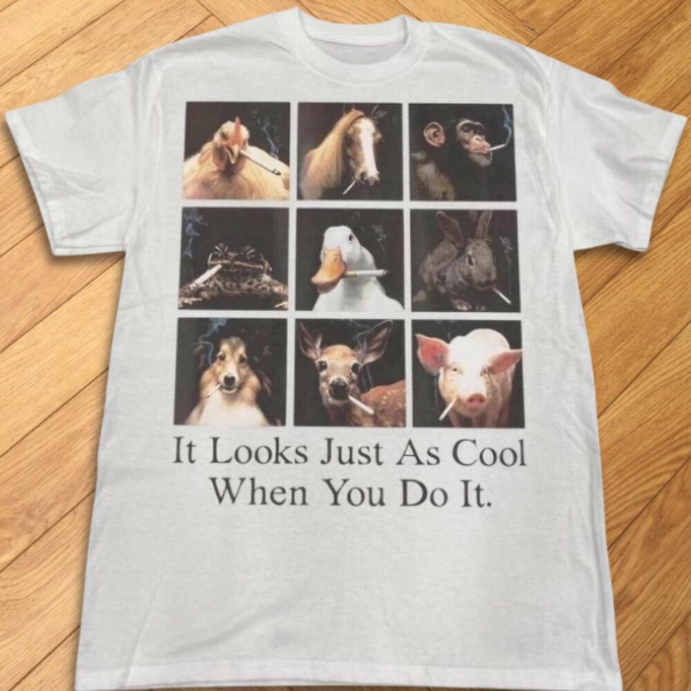 Cool Funny Animals Smoking Meme Graphic T-Shirt White Humor